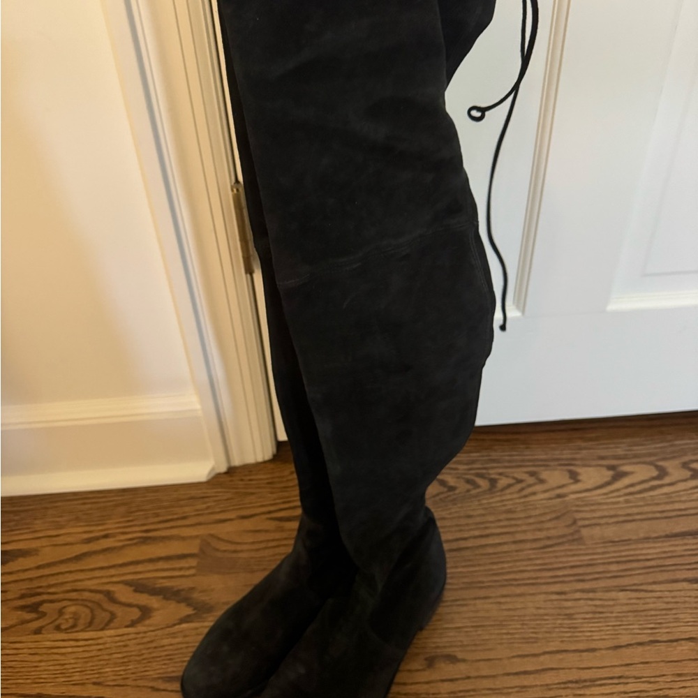 Stuart Weitzman Black Suede Over the Knee Lowland Boots